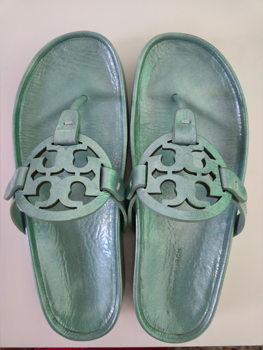 TORY BURCH Miller Cloud Sandal Audrey Blue METALLIC Leather SZ 8